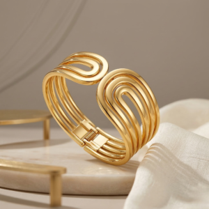 gold statement cuff bangle for women – modern layered open design