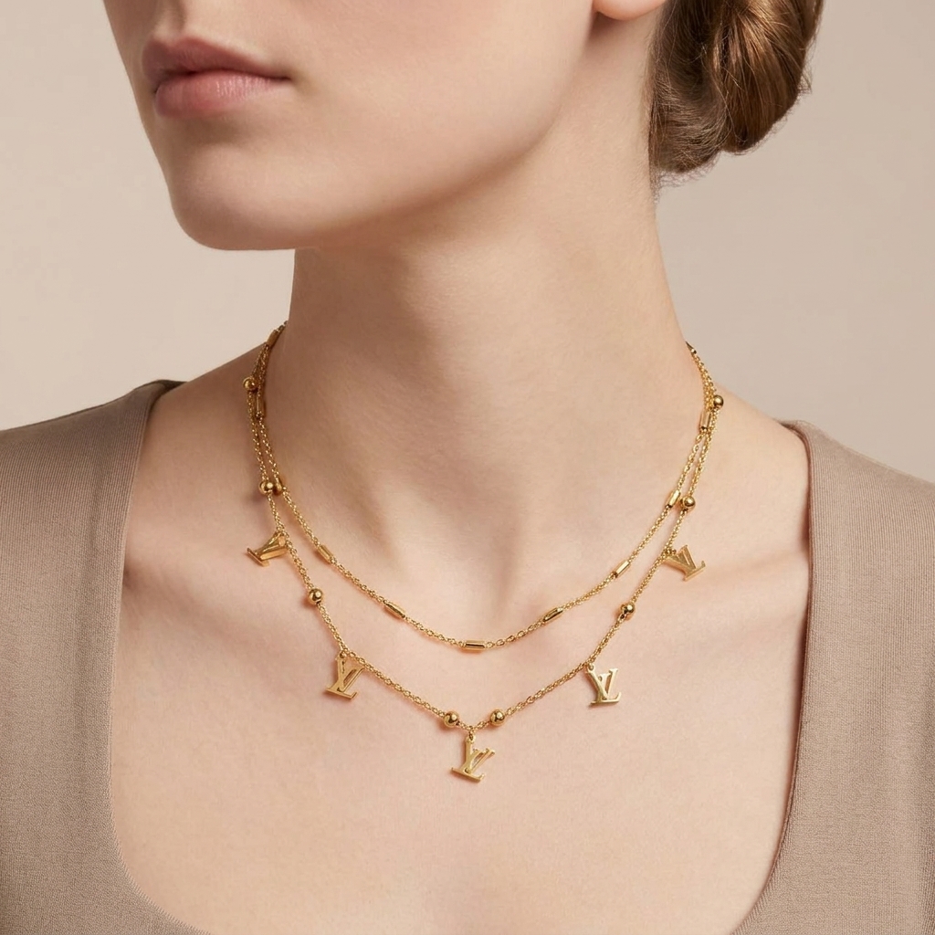 luxury monogram charm layered necklace luxury monogram charm layered necklace