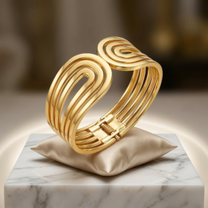 gold statement cuff bangle for women – modern layered open design