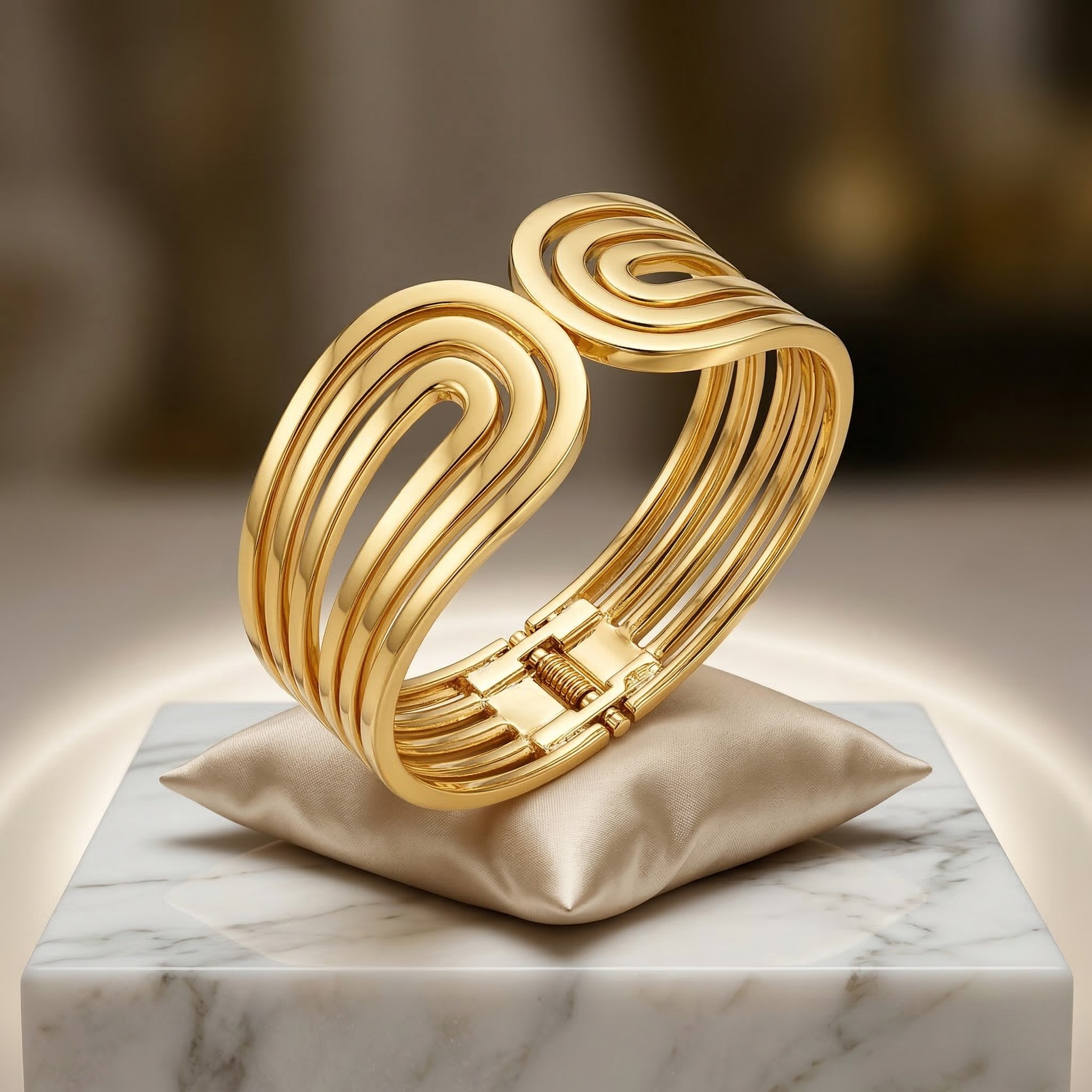gold statement cuff bangle for women – modern layered open design gold statement cuff bangle for women – modern layered open design