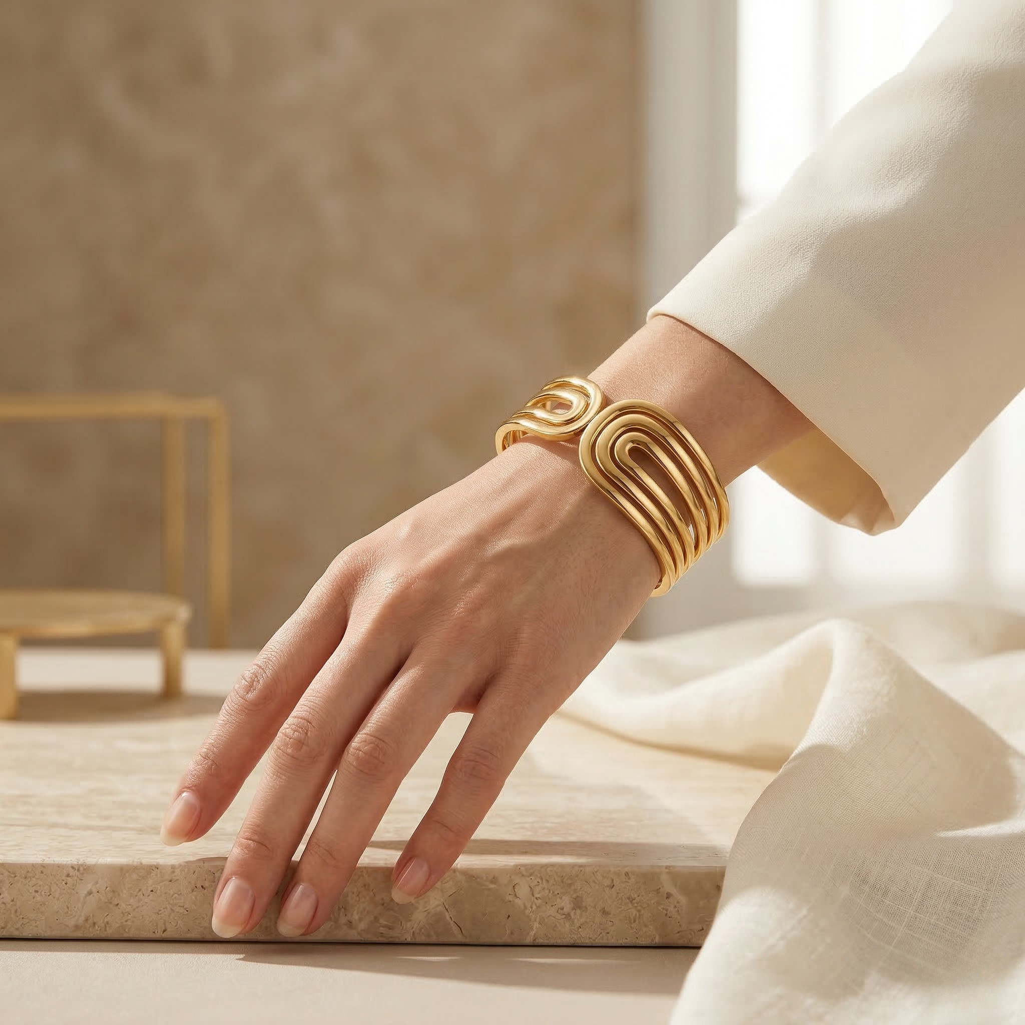 gold statement cuff bangle for women – modern layered open design gold statement cuff bangle for women – modern layered open design