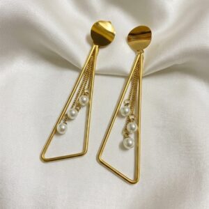 Home gold geometric pearl drop earrings for women