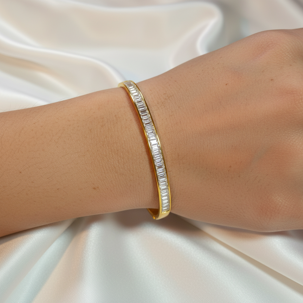 elegant crystal bar gold stainless steel minimal luxury design bangle elegant crystal bar gold stainless steel minimal luxury design bangle