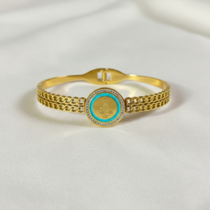 turquoise calligraphy medallion gold