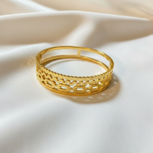 elegant gold woven chain bangle bracelet – stainless steel luxury pattern bracelet for women