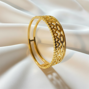 elegant gold woven chain bangle bracelet – stainless steel luxury pattern bracelet for women
