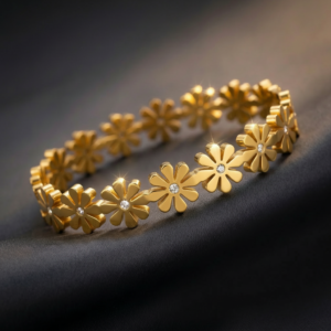 Home gold floral design bangle for women – elegant daisy pattern statement