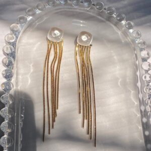 gold tassel pearl drop earrings with long chain