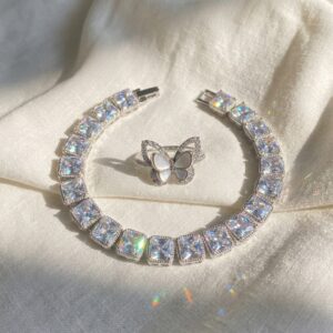 Home luxury crystal tennis bracelet with free butterfly ring