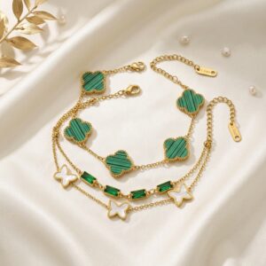 Home green clover & butterfly charm bracelet combo