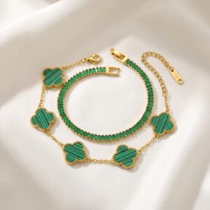 Home green clover & emerald tennis bracelet combo