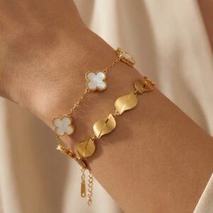 gold clover charm & leaf bracelet combo gold clover charm & leaf bracelet combo