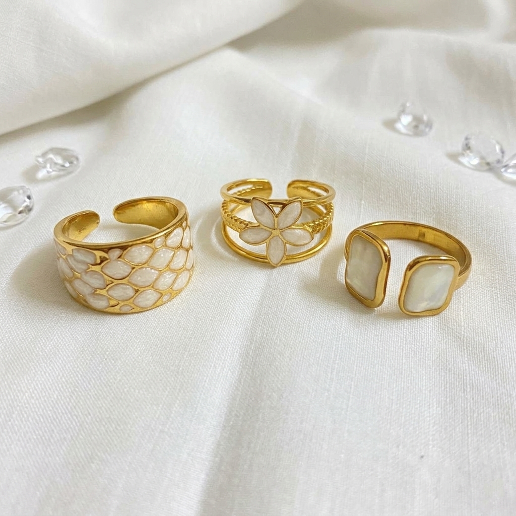 krish luxe pearl ring combo (set of 3 adjustable rings) krish luxe pearl ring combo (set of 3 adjustable rings)