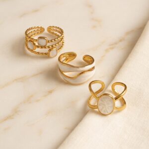 krish pearl wave & clover ring combo (set of 3 adjustable rings) krish pearl wave & clover ring combo (set of 3 adjustable rings)