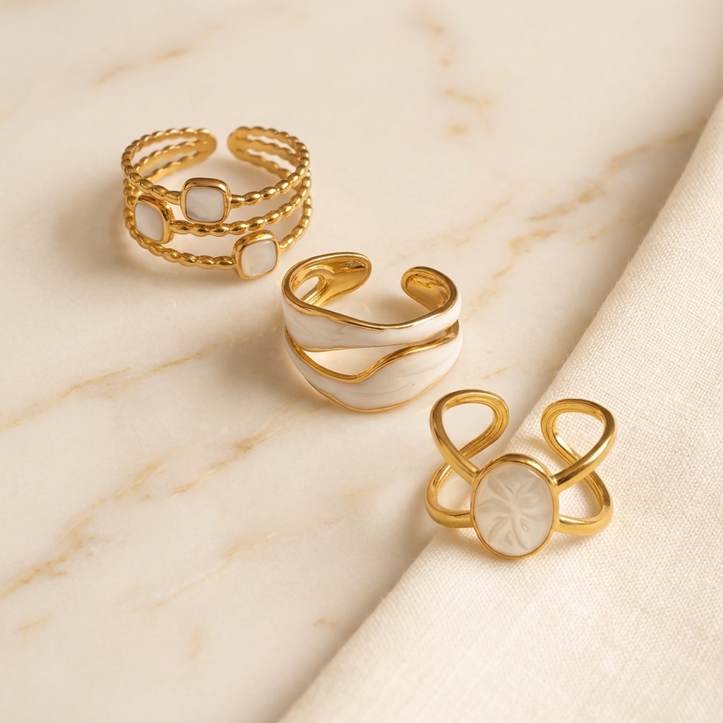 krish pearl wave & clover ring combo (set of 3 adjustable rings) krish pearl wave & clover ring combo (set of 3 adjustable rings)