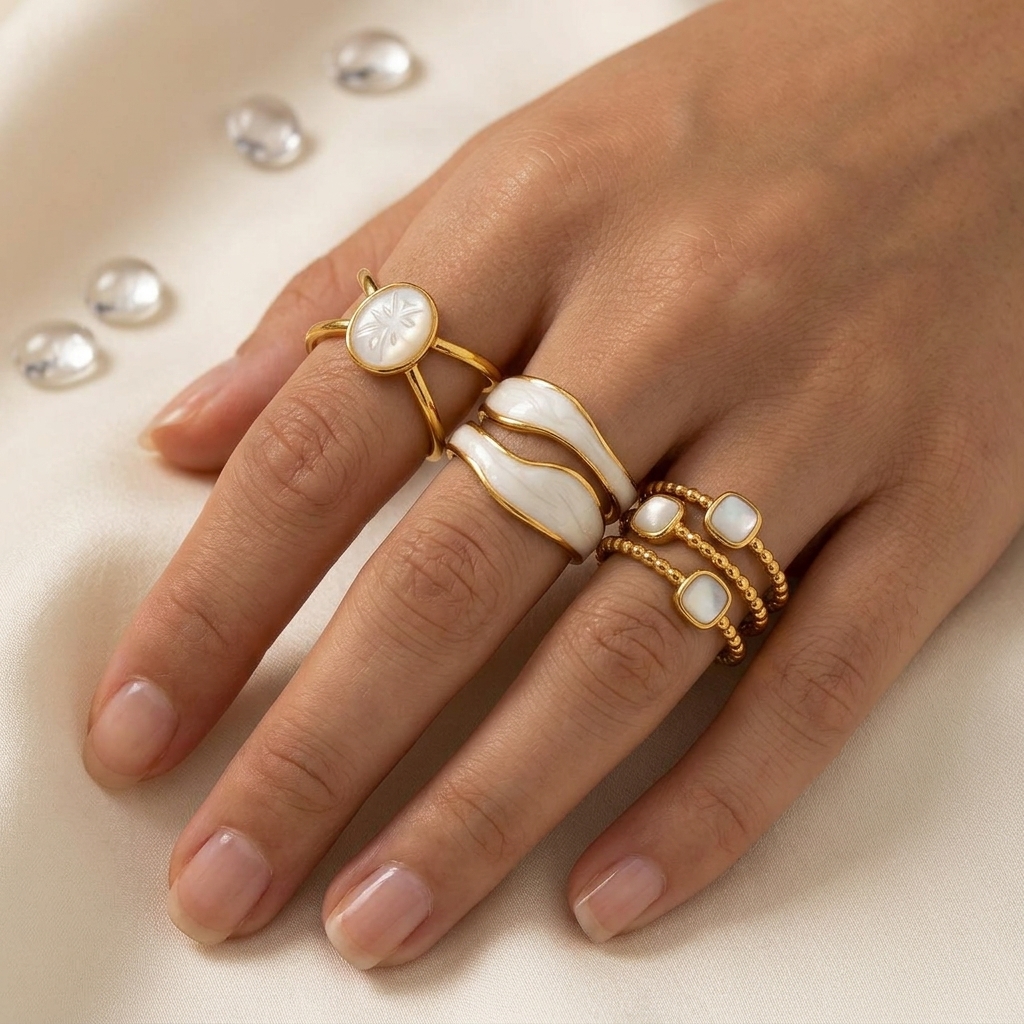 krish pearl wave & clover ring combo (set of 3 adjustable rings) krish pearl wave & clover ring combo (set of 3 adjustable rings)