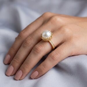 classic pearl halo gold ring classic pearl halo gold ring