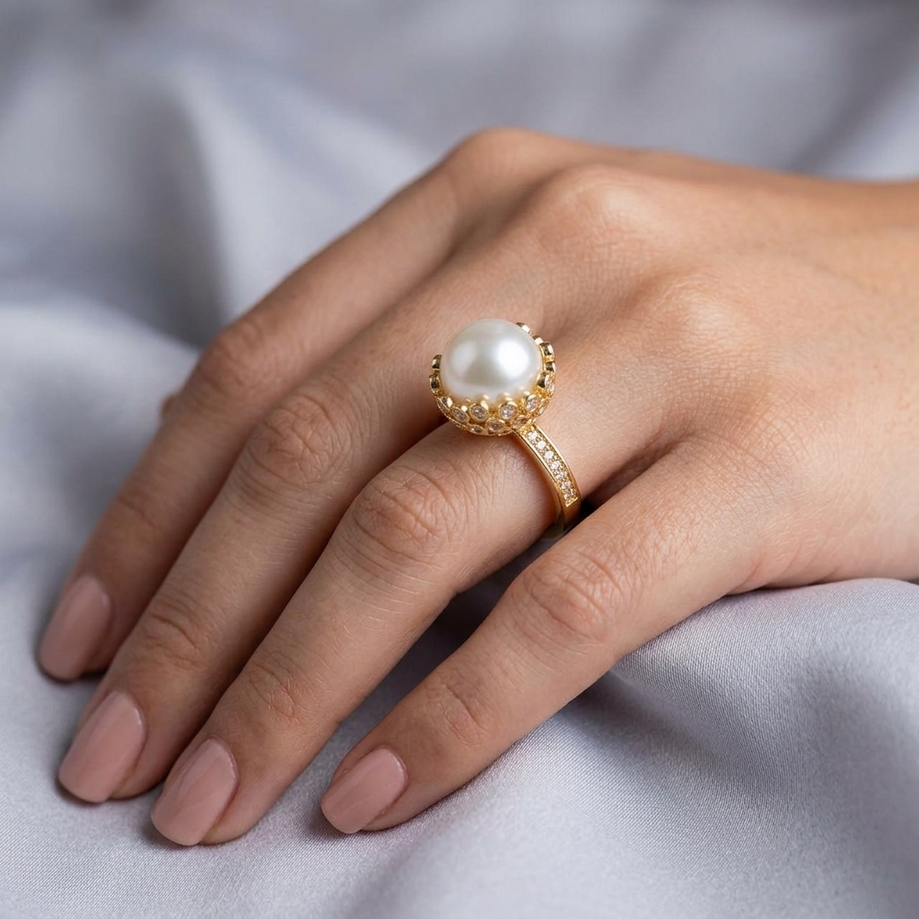 classic pearl halo gold ring classic pearl halo gold ring