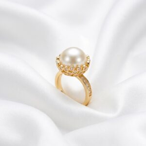 classic pearl halo gold ring