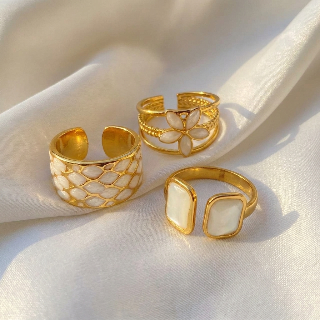 krish luxe pearl ring combo (set of 3 adjustable rings) krish luxe pearl ring combo (set of 3 adjustable rings)