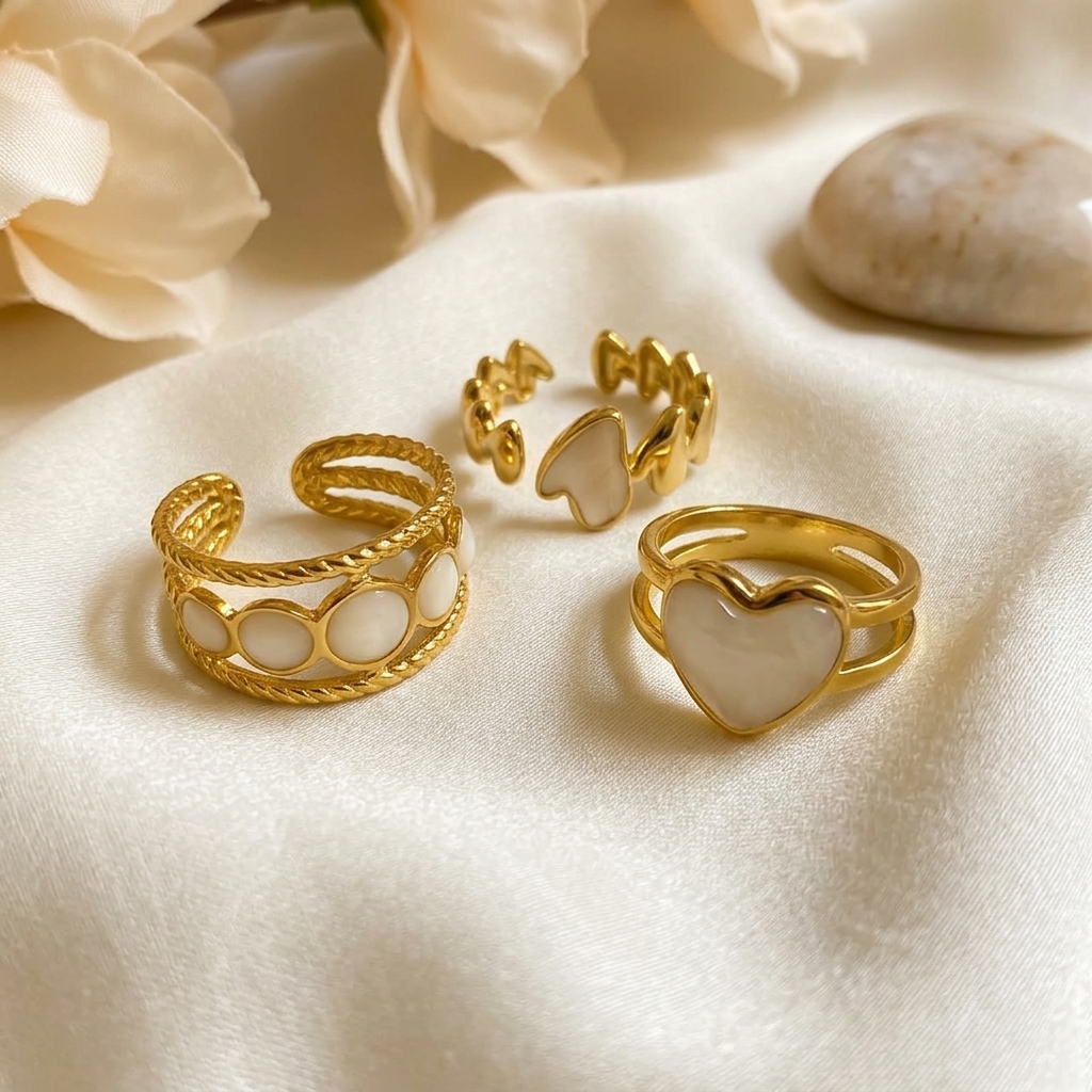 krish heart & pearl luxe ring combo (set of 3 adjustable rings) krish heart & pearl luxe ring combo (set of 3 adjustable rings)