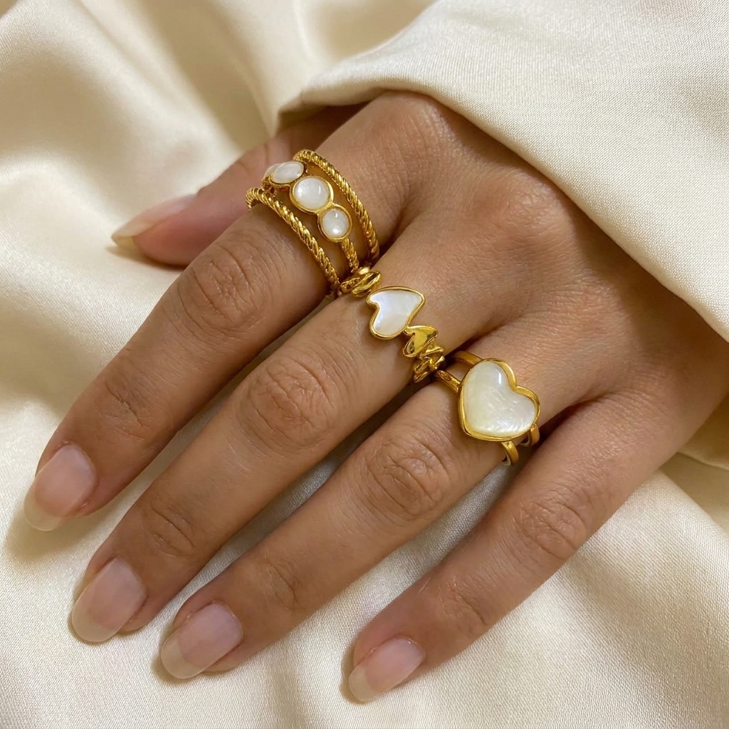 krish heart & pearl luxe ring combo (set of 3 adjustable rings) krish heart & pearl luxe ring combo (set of 3 adjustable rings)