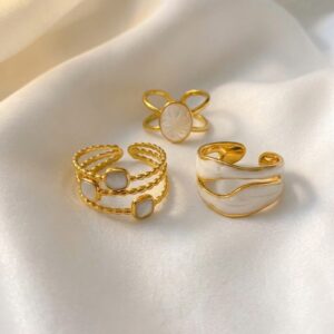 Home krish pearl wave & clover ring combo (set of 3 adjustable rings)