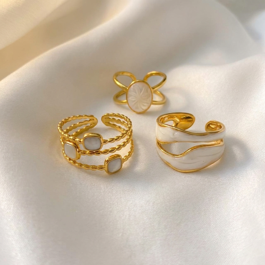 krish pearl wave & clover ring combo (set of 3 adjustable rings) krish pearl wave & clover ring combo (set of 3 adjustable rings)
