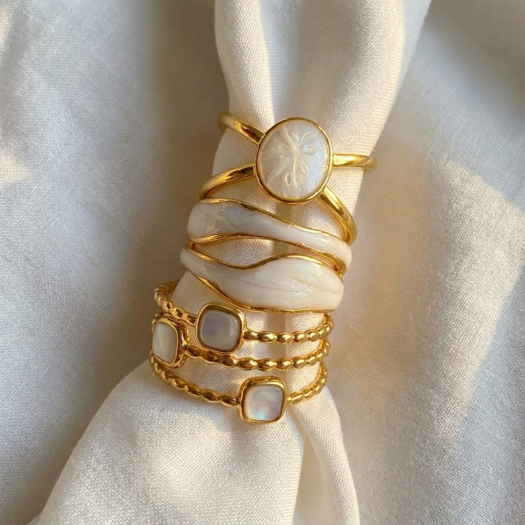 krish pearl wave & clover ring combo (set of 3 adjustable rings) krish pearl wave & clover ring combo (set of 3 adjustable rings)