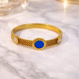Home royal blue dial gold cuff bangle