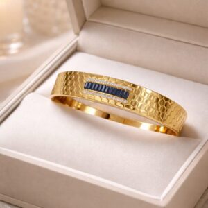 geometric sapphire inlay gold honeycomb design bangle geometric sapphire inlay gold honeycomb design bangle