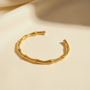 Home gold plated bamboo style open cuff bangle