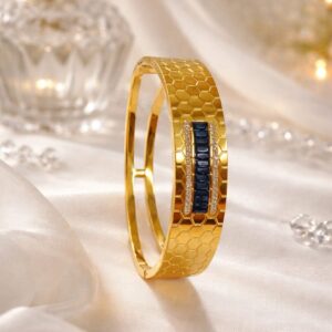 Home geometric sapphire inlay gold honeycomb design bangle