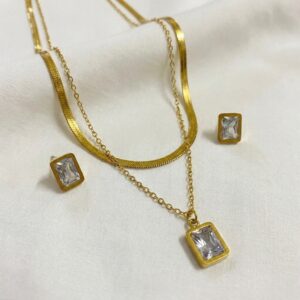 gold geometric crystal necklace & earrings set