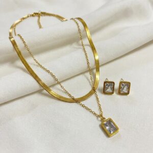 gold geometric crystal necklace & earrings set