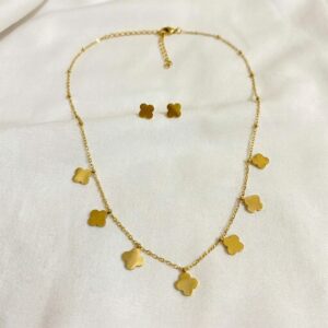 gold clover charm necklace & earrings set