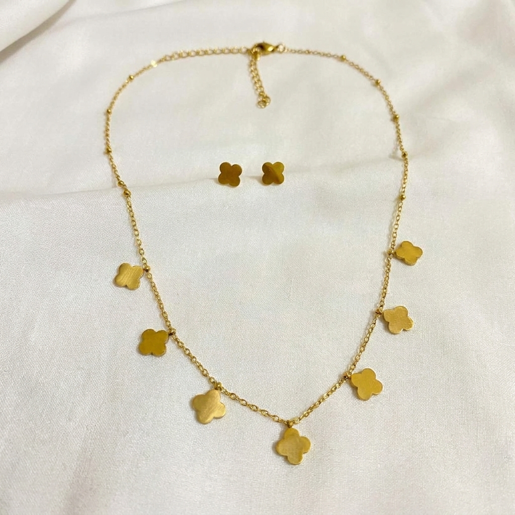 gold clover charm necklace & earrings set gold clover charm necklace & earrings set