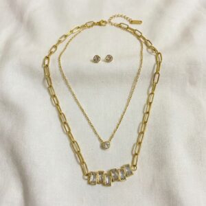 luxury baguette crystal layered necklace set