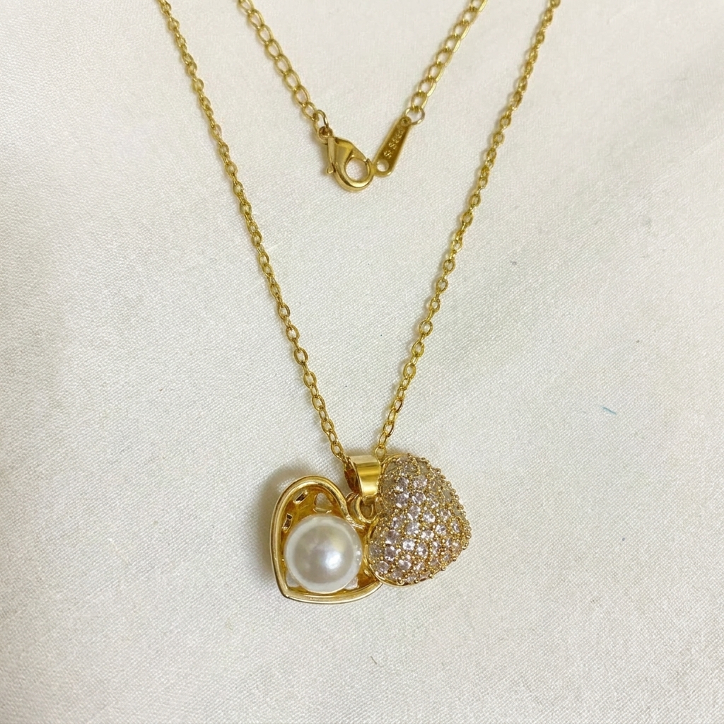 2 in 1 crystal & pearl heart pendant necklace 2 in 1 crystal & pearl heart pendant necklace