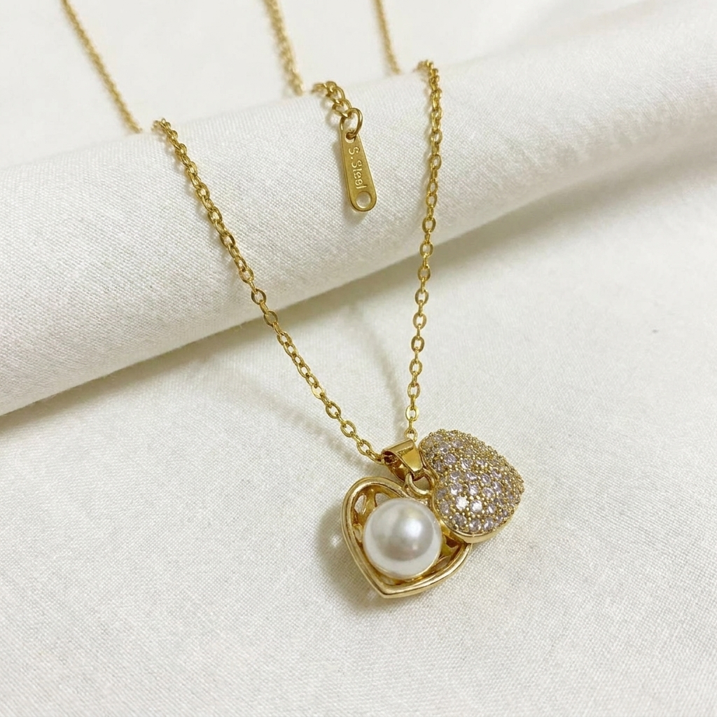 2 in 1 crystal & pearl heart pendant necklace 2 in 1 crystal & pearl heart pendant necklace