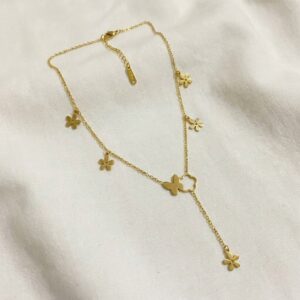Home gold butterfly floral drop necklace