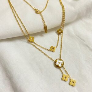 Home luxury clover layered drop necklace