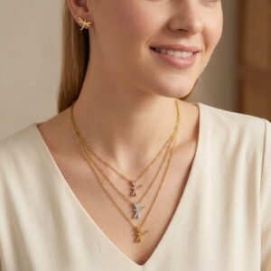 gold butterfly charm layered necklace set