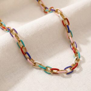 colorful enamel link chain necklace (multicolor gold finish)
