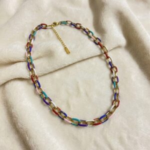 colorful enamel link chain necklace (multicolor gold finish)